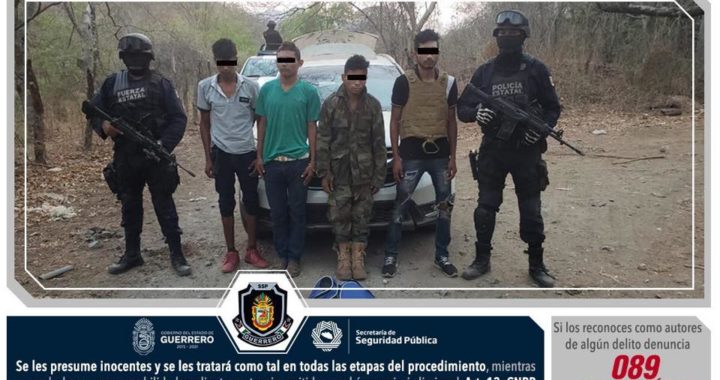 ASEGURA POLICÍA ESTATAL EN EL COACOYUL EN ZIHUATANEJO A SEIS MASCULINOS ARMADOS