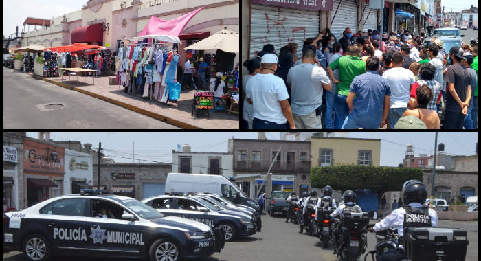 Comerciantes reabren por desesperación y enfrentan a inspectores; en Tu Plaza sacan puestos a la calle