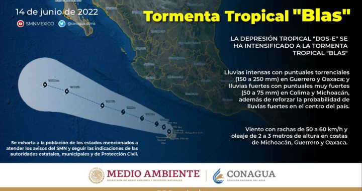 TORMENTA TROPICAL «BLAS» FRENTE A COSTAS DE ZIHUATANEJO; EVOLUCIONARA A HURACÁN ESTE MIERCOLES