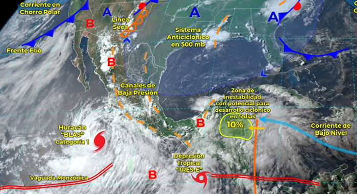 Se forma tercer ciclón de la temporada en el Pacífico: la depresión tropical Tres-E, al sureste de Chiapas
