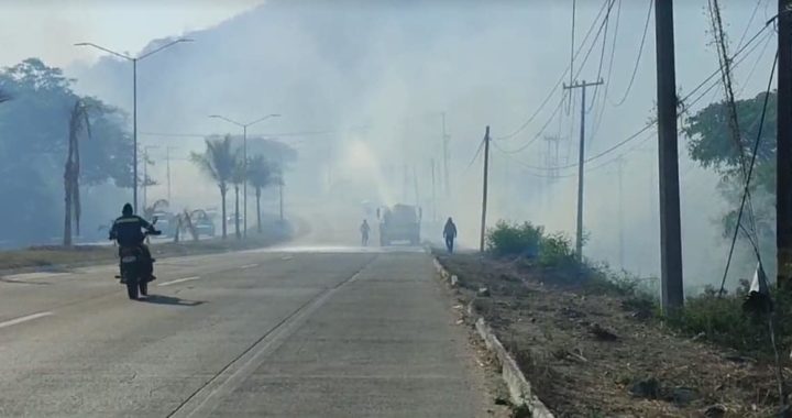 Voraz incendio en el Boulevard Aeropuerto de Zihuatanejo