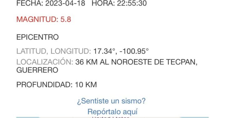 Fuerte sismo sacude La Costa Grande de Guerrero