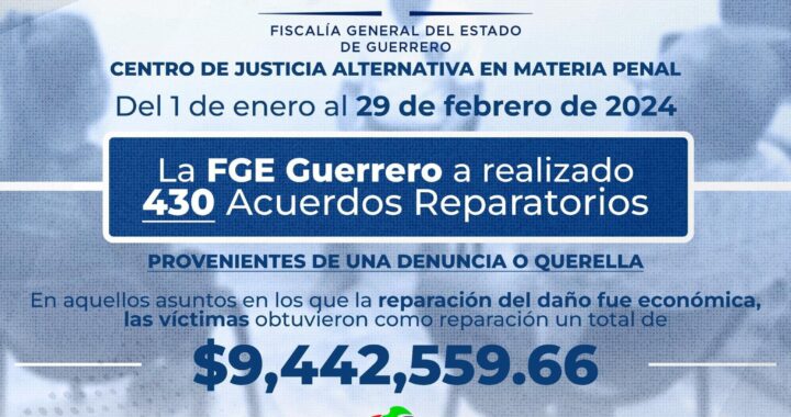 Fiscalía General del Estado de Guerrero ha logrado la firma de 430 Acuerdos Reparatorios en este 2024